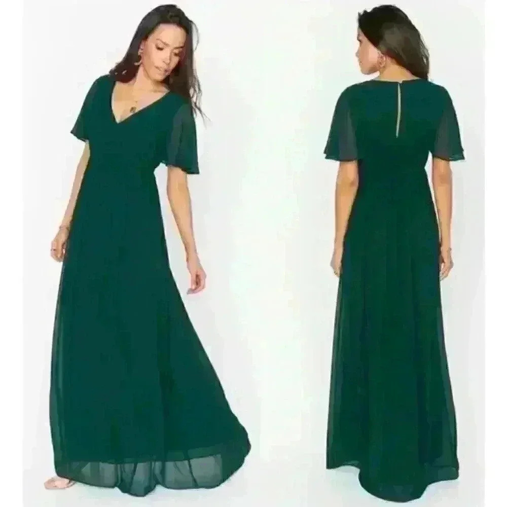 Show Me Your MuMu Dress Green Evergreen M Short Sleeve Maxi Wedding Party Event